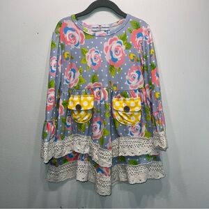 Adorable Sweetness Girls Ruffle Dress Size 5 Pastel Floral Multicolor Boho